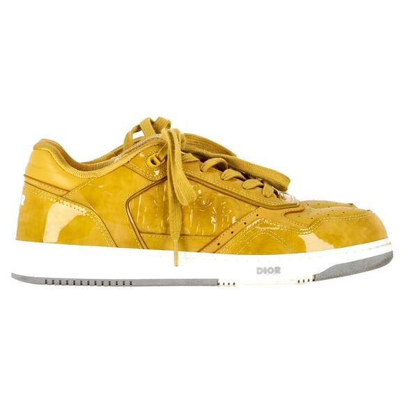 Dior B27 Uptown Gravity Embossed Low-Top Sneakers in Yellow Leather - Picture 1 of 12